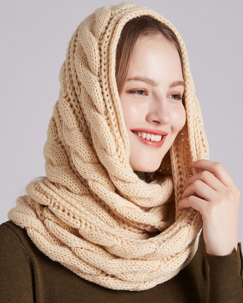 NEOSAN Womens Thick Ribbed Knit Winter Infinity Circle Loop Scarf Twist Beige - Image 3